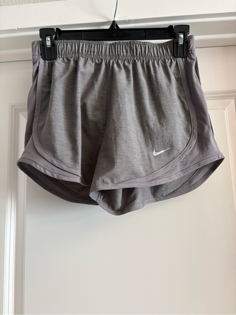 Nike Women's Running Dri-fit Athletic Shorts in Grey with White Swoosh